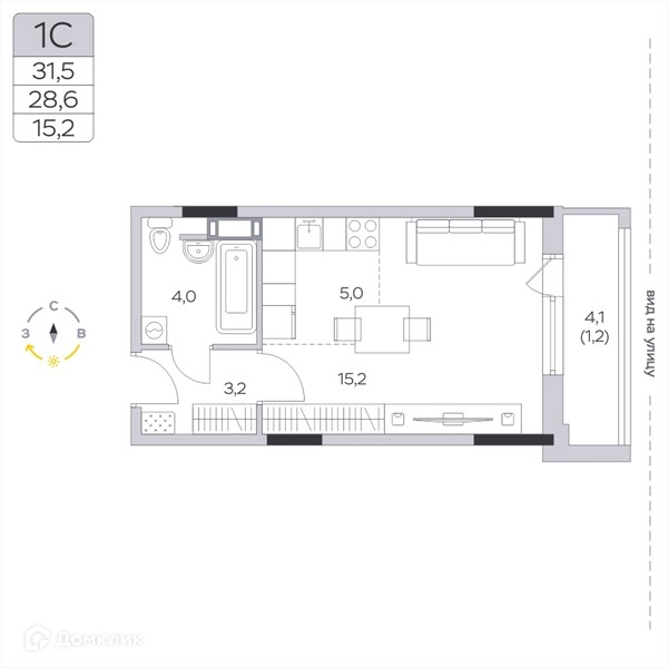 Студия 28.9 м² Пироговская ривьера