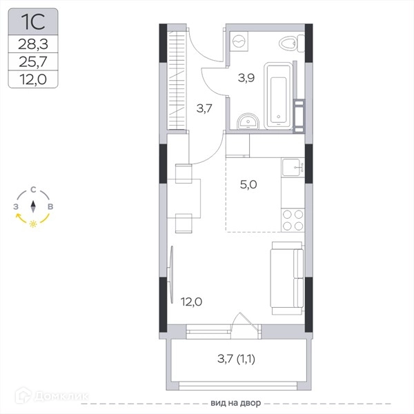 Студия 25.7 м² Пироговская ривьера
