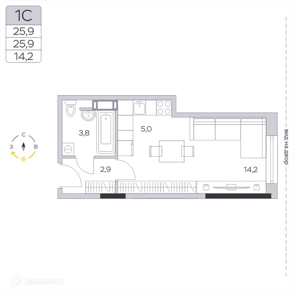 Студия 25.9 м² Пироговская ривьера