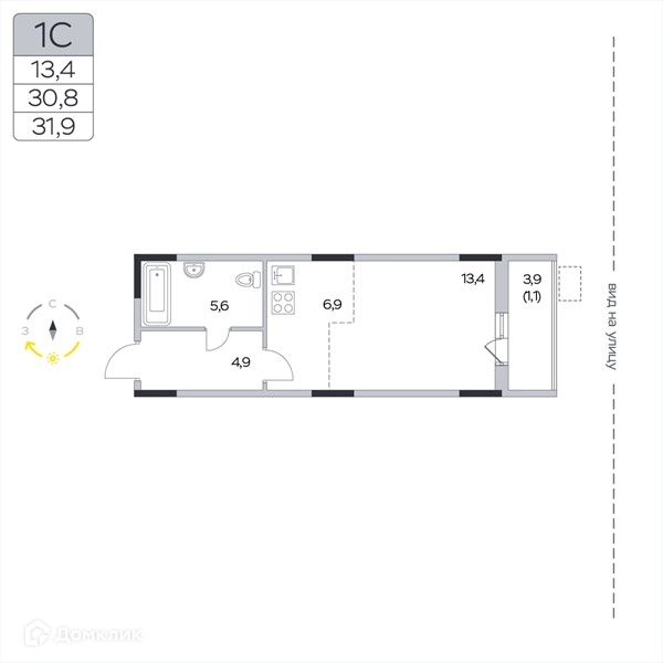 Студия 31.9 м² Пироговская ривьера