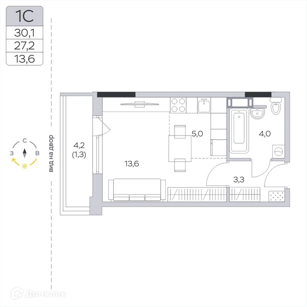 Студия 27.3 м² Пироговская ривьера