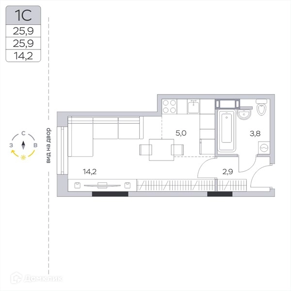 Студия 25.9 м² Пироговская ривьера