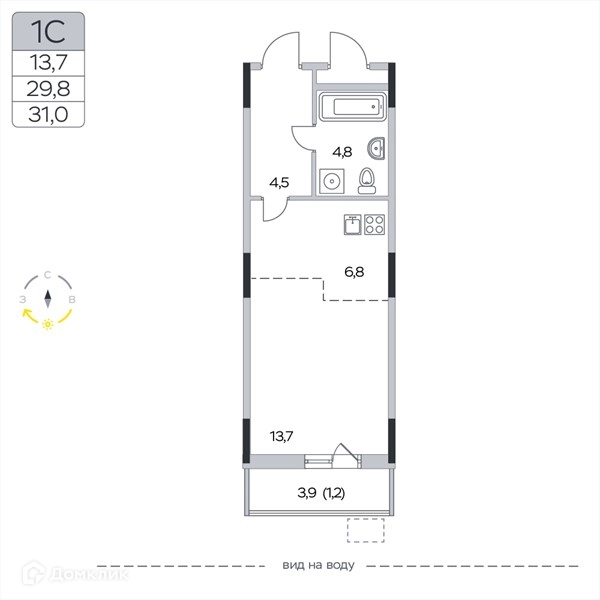 Студия 31 м² Пироговская ривьера