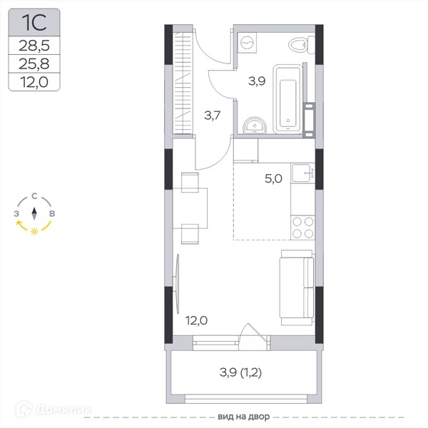 Студия 25.9 м² Пироговская ривьера