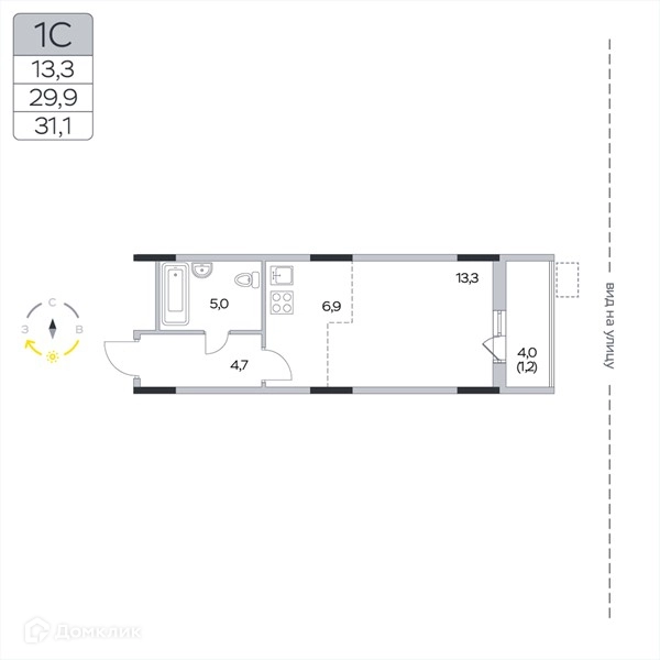 Студия 31.1 м² Пироговская ривьера