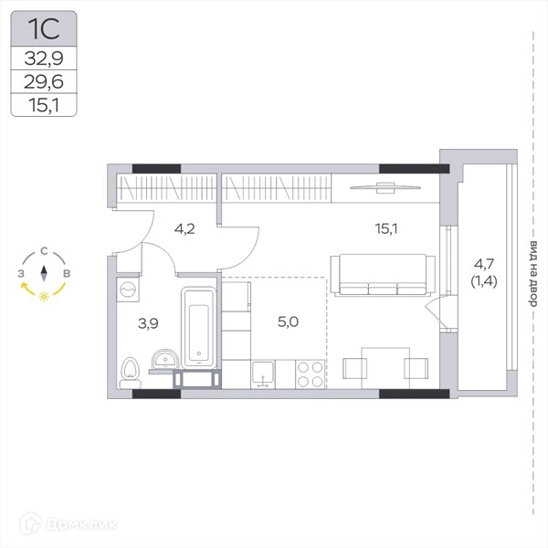 Студия 29.5 м² Пироговская ривьера
