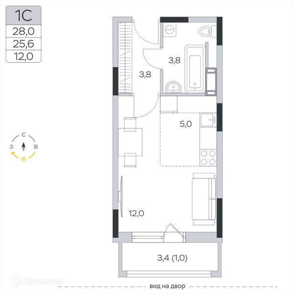 Студия 25.5 м² Пироговская ривьера