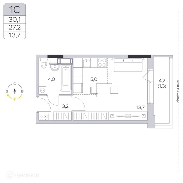 Студия 27.2 м² Пироговская ривьера