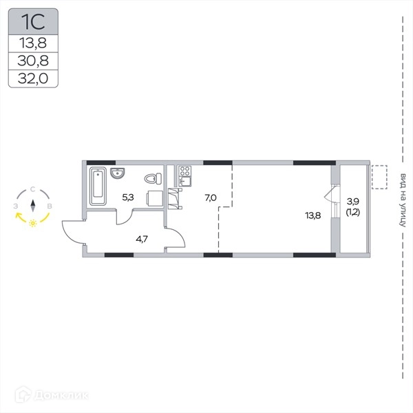 Студия 32 м² Пироговская ривьера