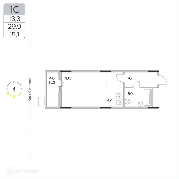 Студия 31.1 м² Пироговская ривьера