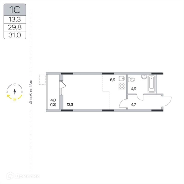 Студия 31 м² Пироговская ривьера