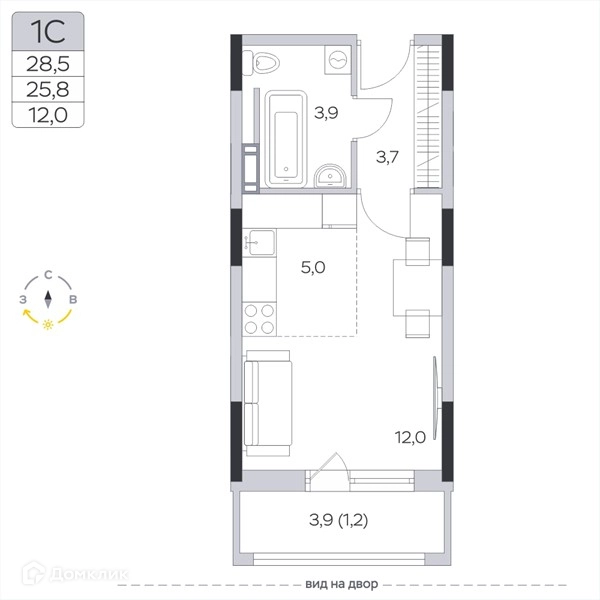 Студия 25.8 м² Пироговская ривьера