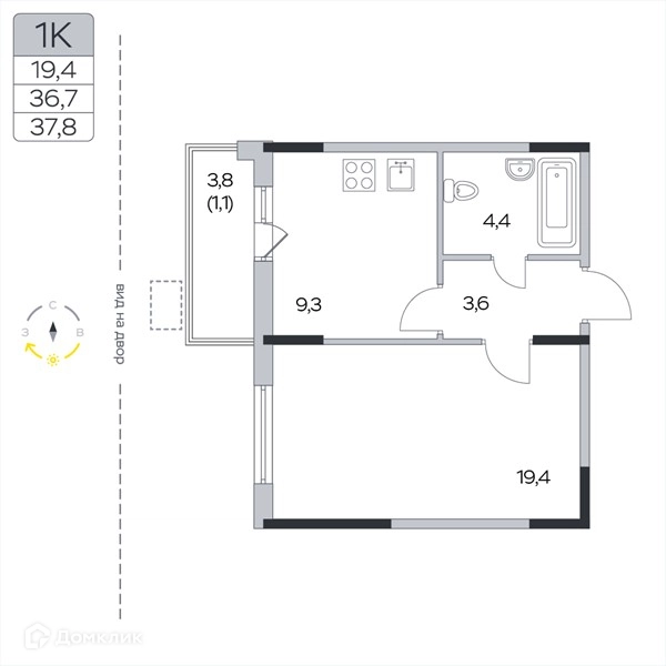 1-комнатная квартира 37.8 м² Пироговская ривьера