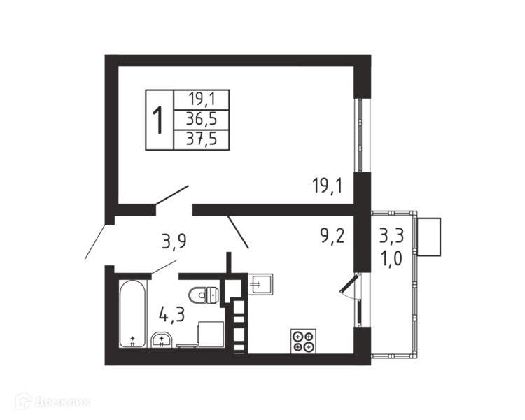 1-комнатная квартира 37.5 м² Пироговская ривьера