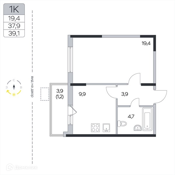 1-комнатная квартира 39.1 м² Пироговская ривьера