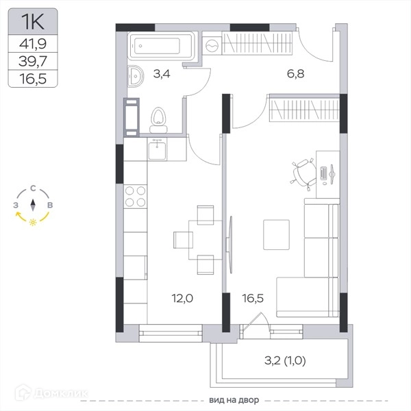 1-комнатная квартира 39.6 м² Пироговская ривьера