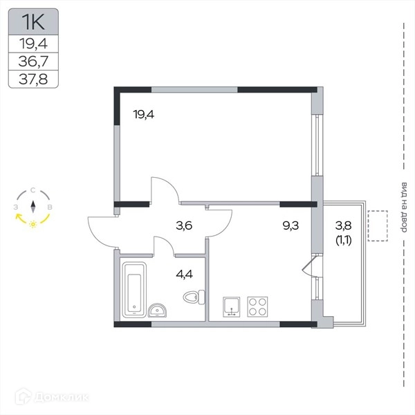 1-комнатная квартира 37.8 м² Пироговская ривьера
