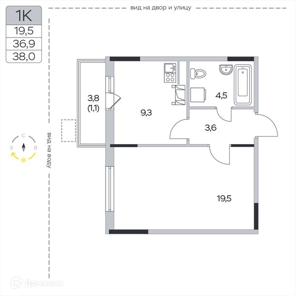 1-комнатная квартира 38 м² Пироговская ривьера