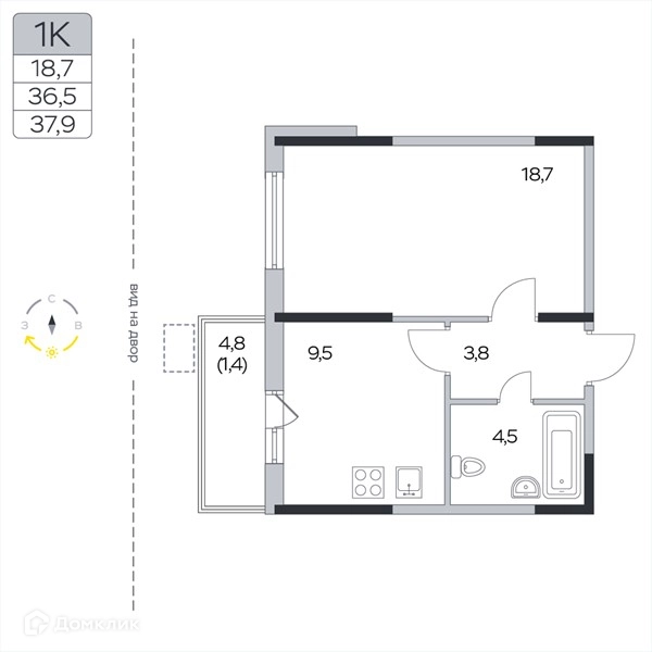 1-комнатная квартира 37.9 м² Пироговская ривьера