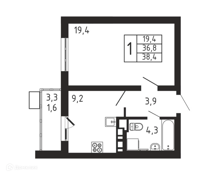 1-комнатная квартира 38.4 м² Пироговская ривьера