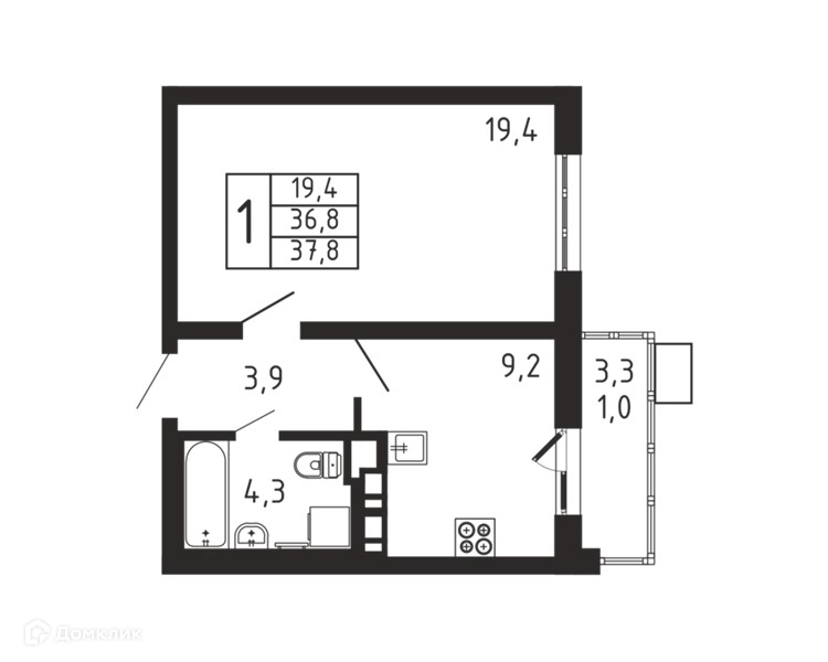 1-комнатная квартира 37.8 м² Пироговская ривьера