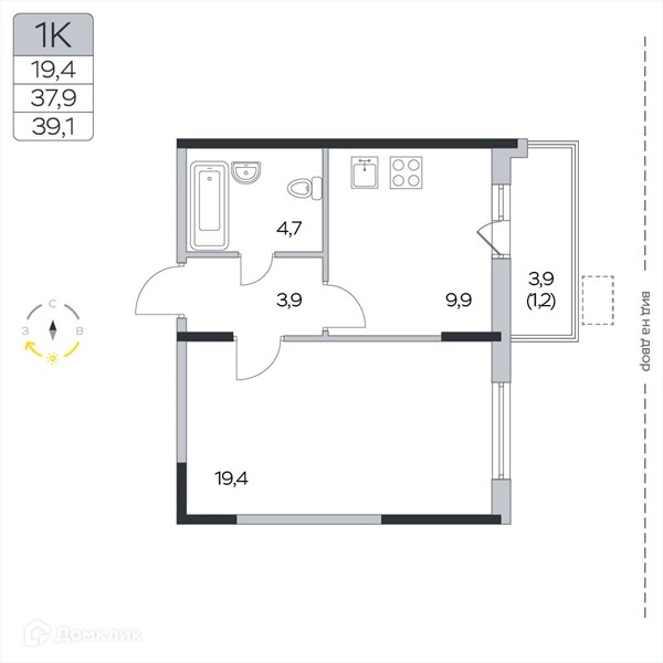 1-комнатная квартира 39.1 м² Пироговская ривьера