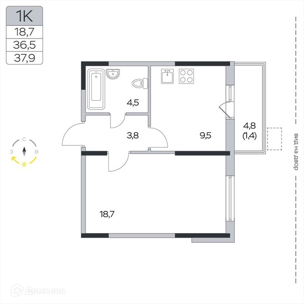 1-комнатная квартира 37.9 м² Пироговская ривьера