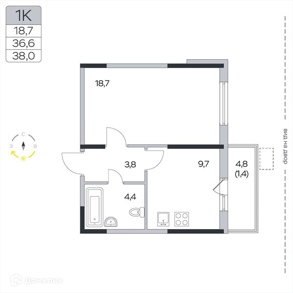 1-комнатная квартира 38 м² Пироговская ривьера