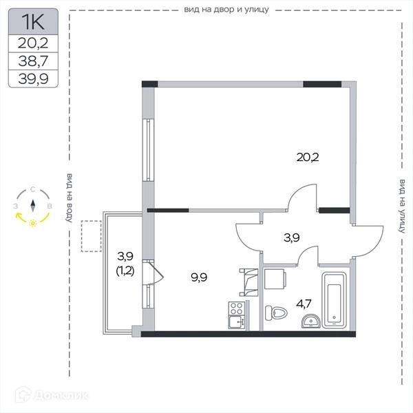 1-комнатная квартира 39.9 м² Пироговская ривьера
