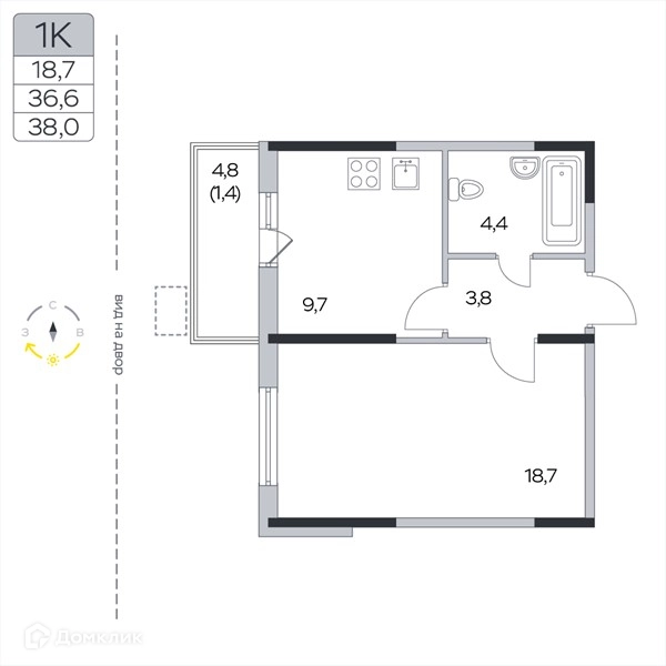 1-комнатная квартира 38 м² Пироговская ривьера