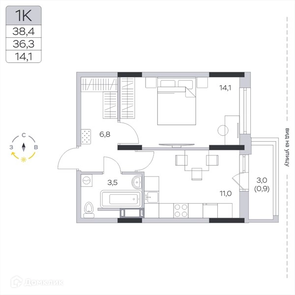 1-комнатная квартира 36.3 м² Пироговская ривьера