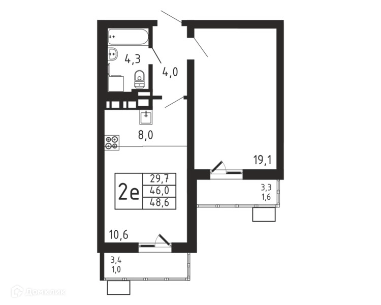 2-комнатная квартира 48.6 м² Пироговская ривьера