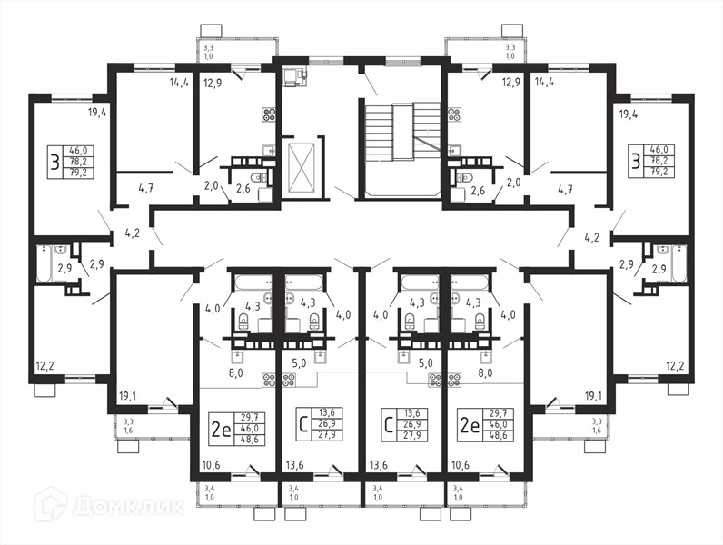 3-комнатная квартира 79.2 м² Пироговская ривьера