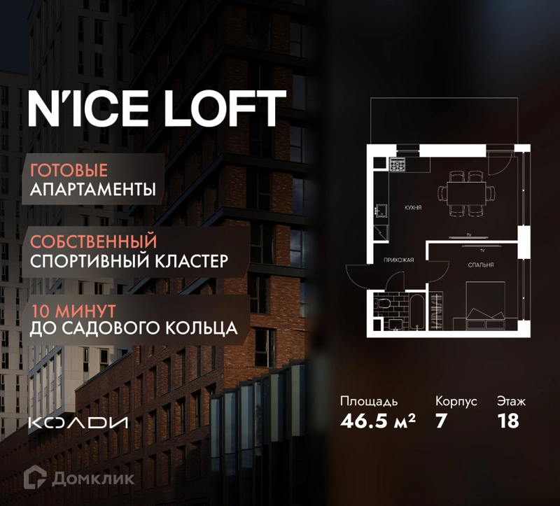 1-комнатные апартаменты 46.5 м² N'ICE LOFT