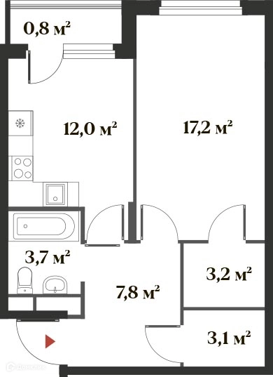 1-комнатная квартира 45 м² Миниполис 8 Клёнов