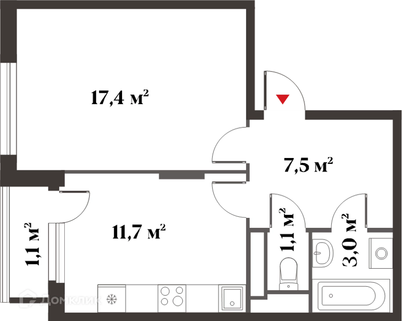 1-комнатная квартира 41 м² Миниполис 8 Клёнов