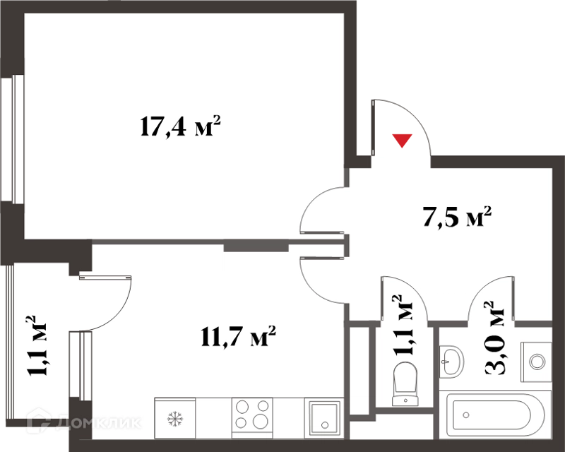 1-комнатная квартира 41 м² Миниполис 8 Клёнов