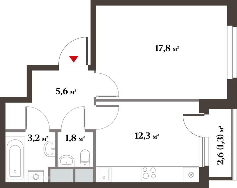 1-комнатная квартира 40 м² Миниполис 8 Клёнов