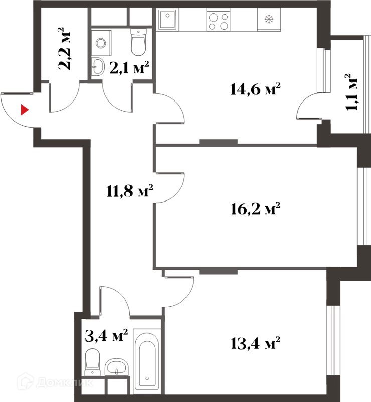 2-комнатная квартира 64 м² Миниполис 8 Клёнов