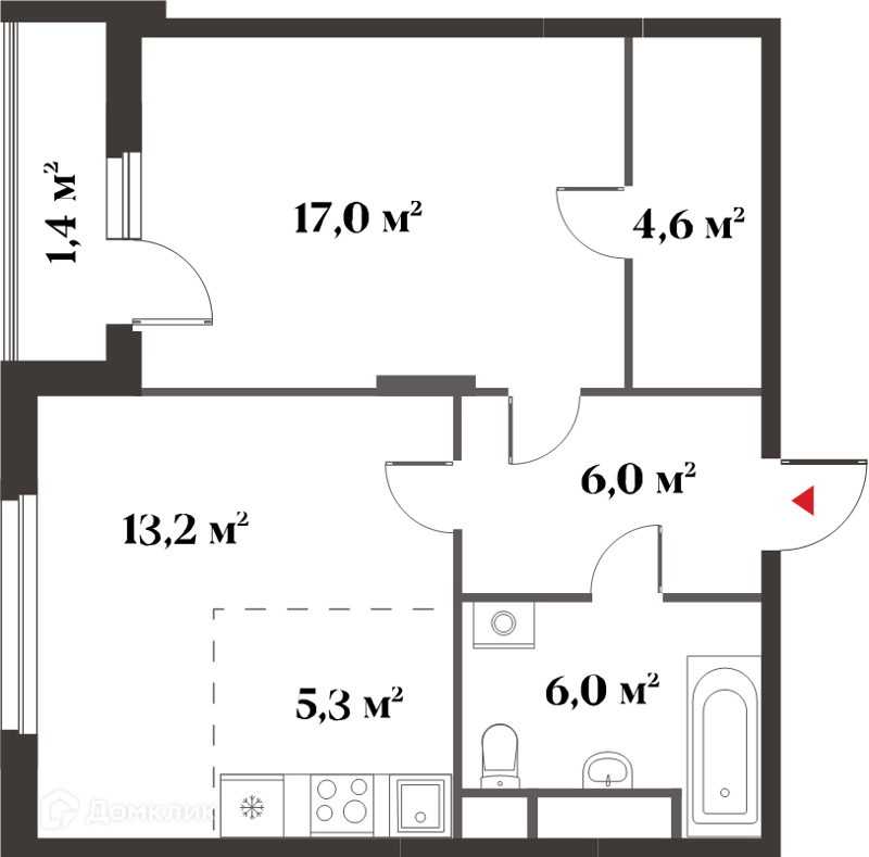 2-комнатная квартира 52 м² Миниполис 8 Клёнов