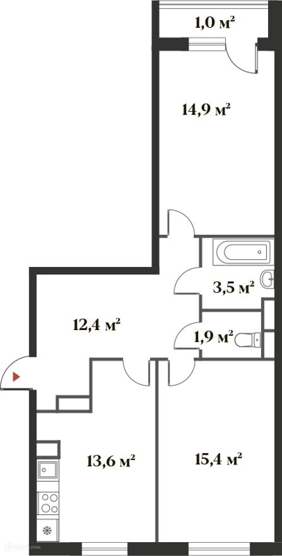 2-комнатная квартира 62 м² Миниполис 8 Клёнов
