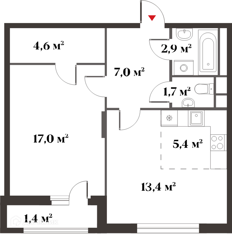 2-комнатная квартира 52 м² Миниполис 8 Клёнов