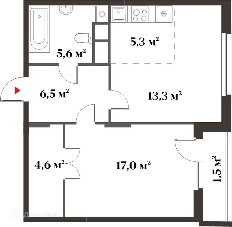 2-комнатная квартира 53 м² Миниполис 8 Клёнов