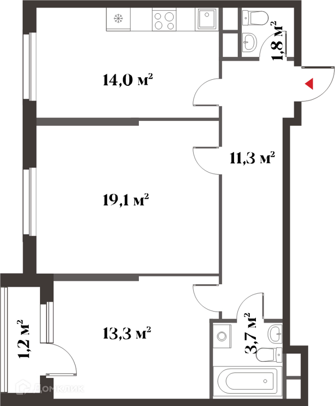 2-комнатная квартира 63 м² Миниполис 8 Клёнов
