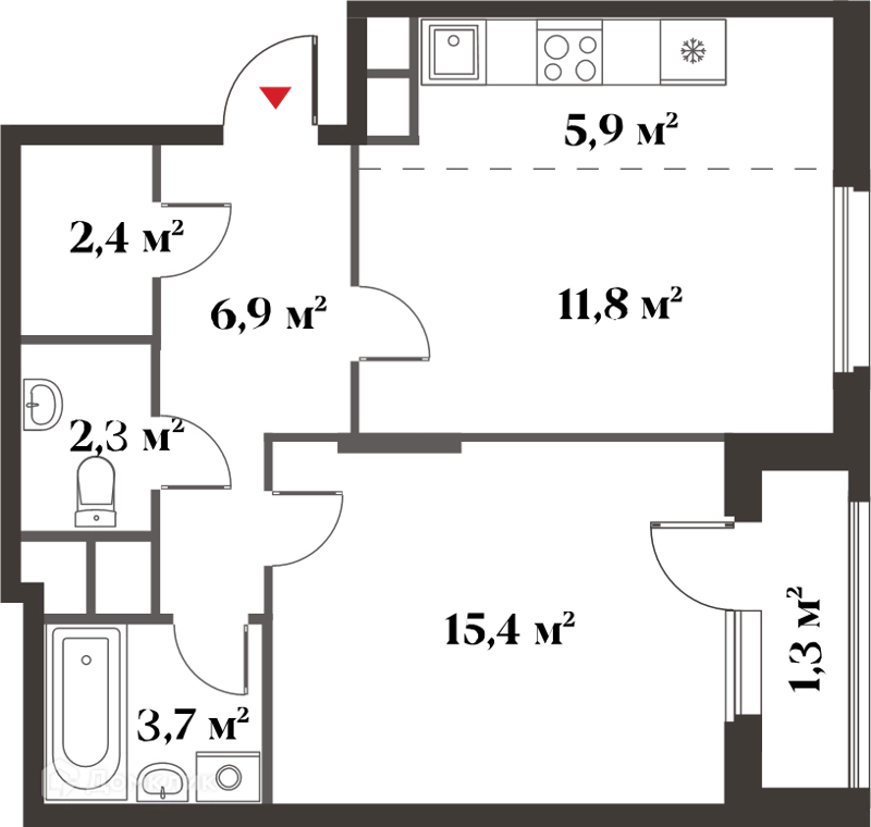 2-комнатная квартира 48 м² Миниполис 8 Клёнов