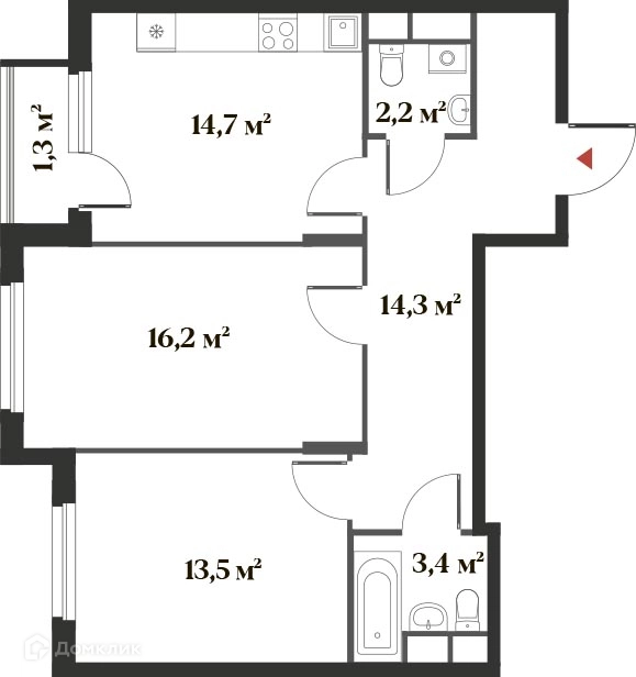 2-комнатная квартира 64 м² Миниполис 8 Клёнов