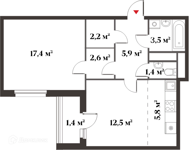 2-комнатная квартира 51 м² Миниполис 8 Клёнов
