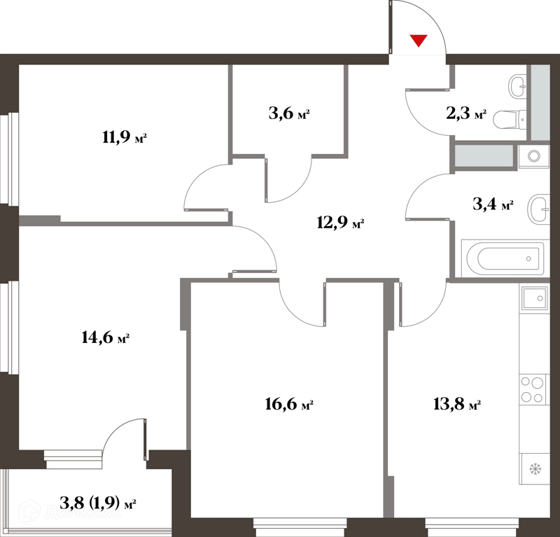 3-комнатная квартира 80 м² Миниполис 8 Клёнов
