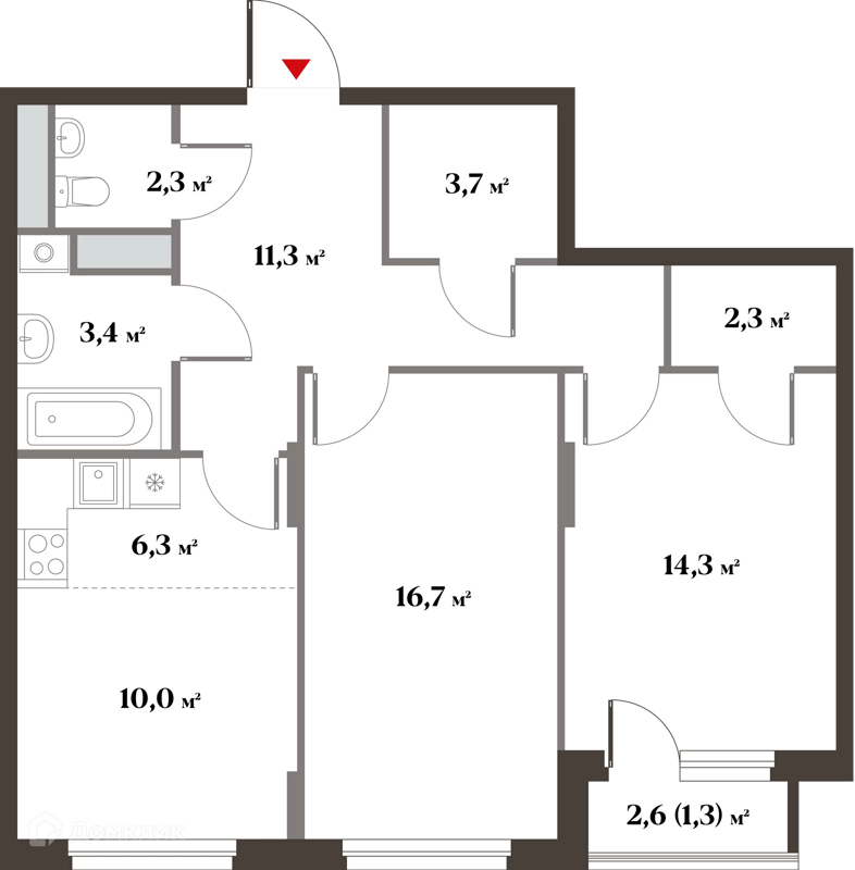 3-комнатная квартира 71 м² Миниполис 8 Клёнов