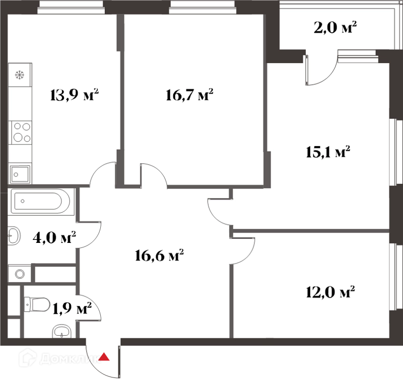 3-комнатная квартира 80 м² Миниполис 8 Клёнов